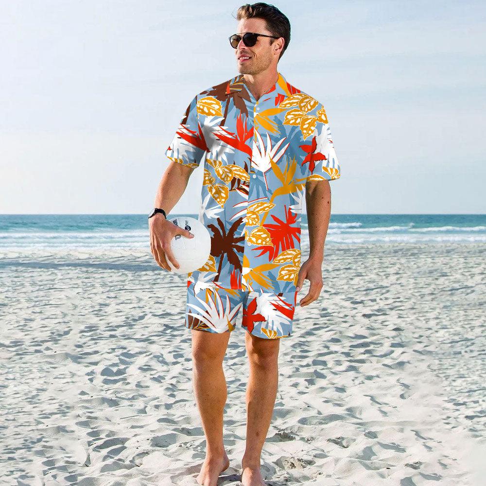 Men's Beach Digital Printed Shorts Shirt Suit men's clothing