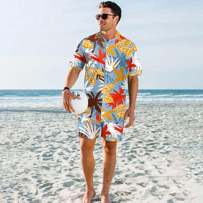 Men's Beach Digital Printed Shorts Shirt Suit men's clothing