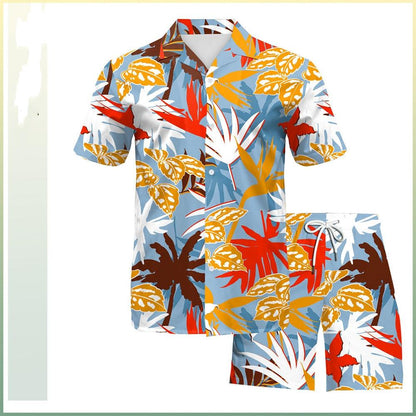 Men's Beach Digital Printed Shorts Shirt Suit men's clothing