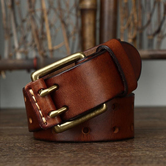 Men's First Layer Cowhide Vintage Brass Buckle Belt shoes, Bags & accessories