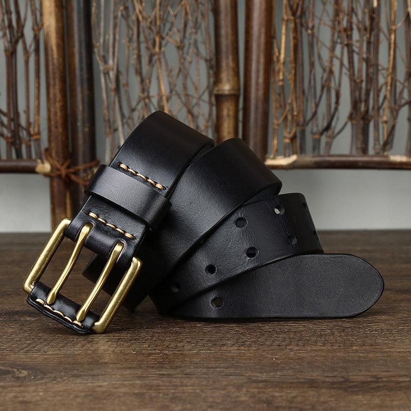 Men's First Layer Cowhide Vintage Brass Buckle Belt shoes, Bags & accessories