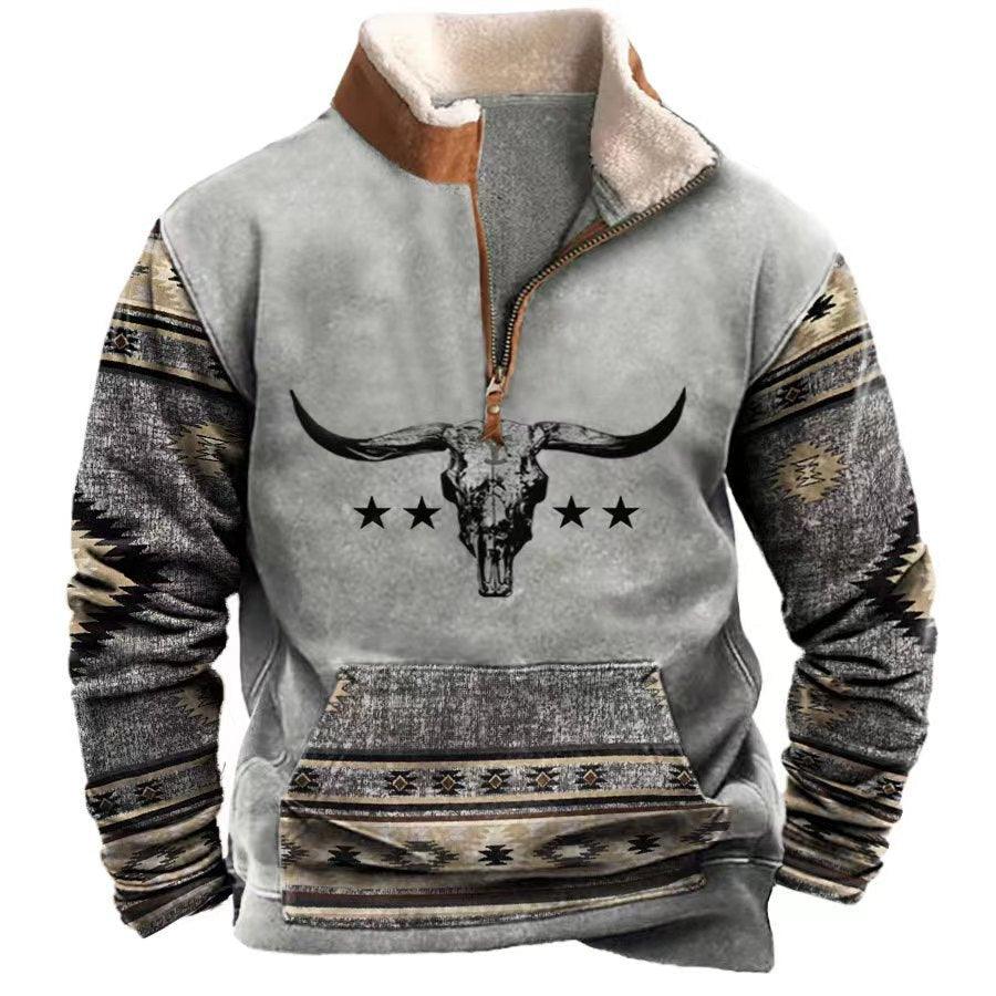 Men's Half Zipper Printed Long-sleeved Top men's clothing