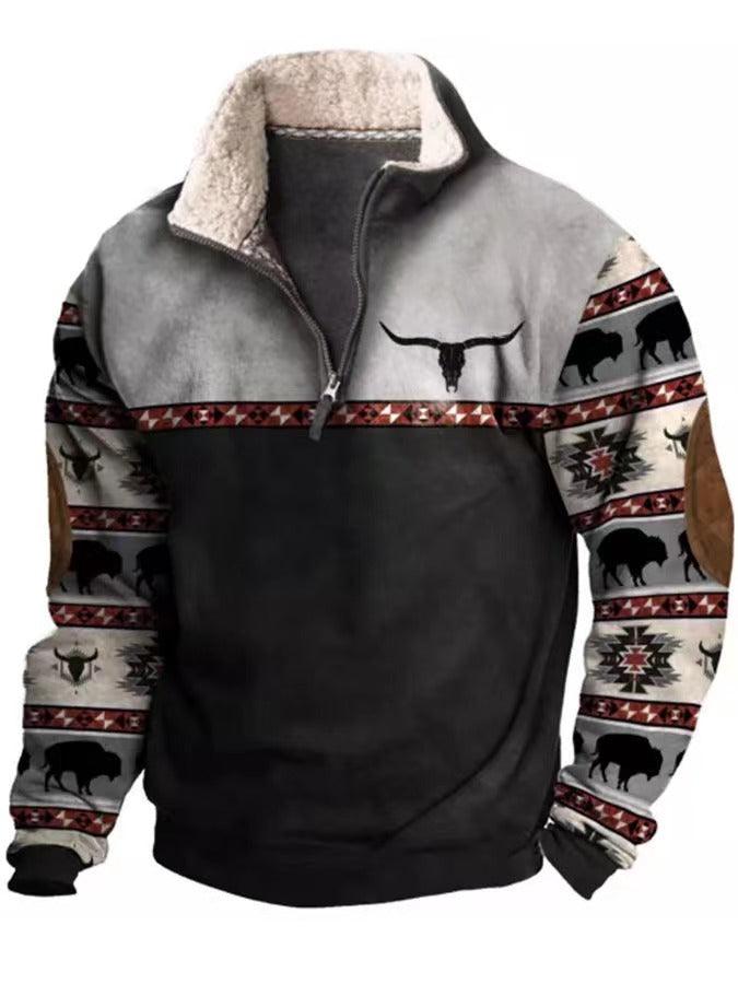 Men's Half Zipper Printed Long-sleeved Top men's clothing