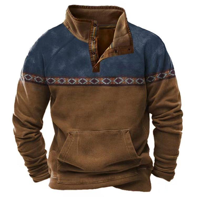 Men's Half Zipper Printed Long-sleeved Top men's clothing