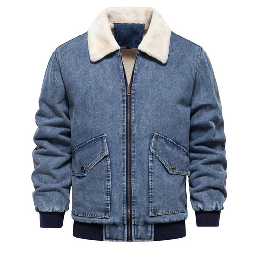 Men's Plush Denim Jacket In European Size Winter clothes for men