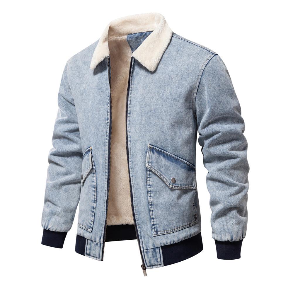 Men's Plush Denim Jacket In European Size Winter clothes for men