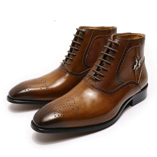 Men's Pointed Leather Boots Front Lace-up  Boots shoes, Bags & accessories