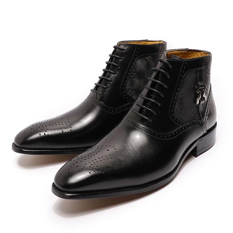 Men's Pointed Leather Boots Front Lace-up  Boots shoes, Bags & accessories