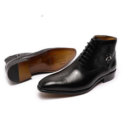 Men's Pointed Leather Boots Front Lace-up  Boots shoes, Bags & accessories