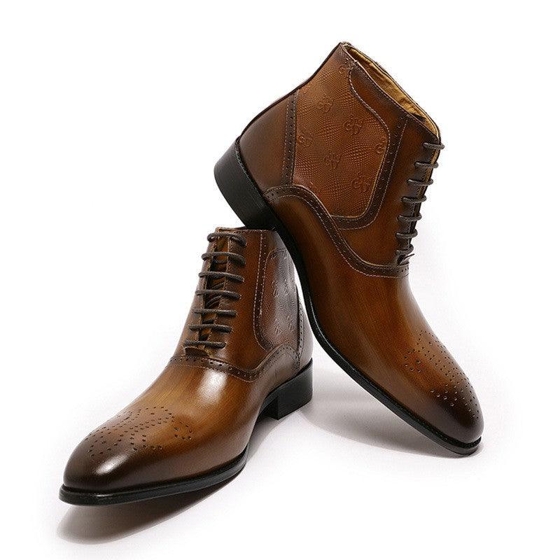 Men's Pointed Leather Boots Front Lace-up  Boots shoes, Bags & accessories