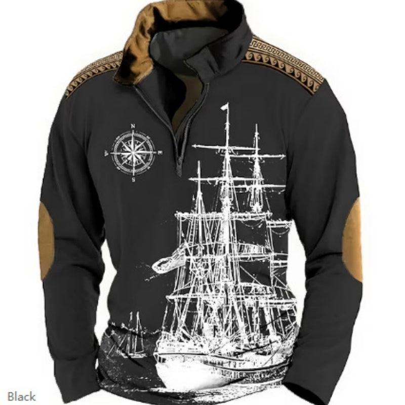 Men's Polyester Half Zipper Ethnic Print Sweater Winter clothes for men