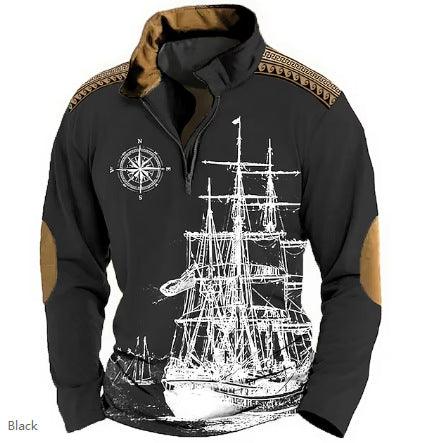 Men's Polyester Half Zipper Ethnic Print Sweater Winter clothes for men