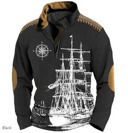 Men's Polyester Half Zipper Ethnic Print Sweater Winter clothes for men