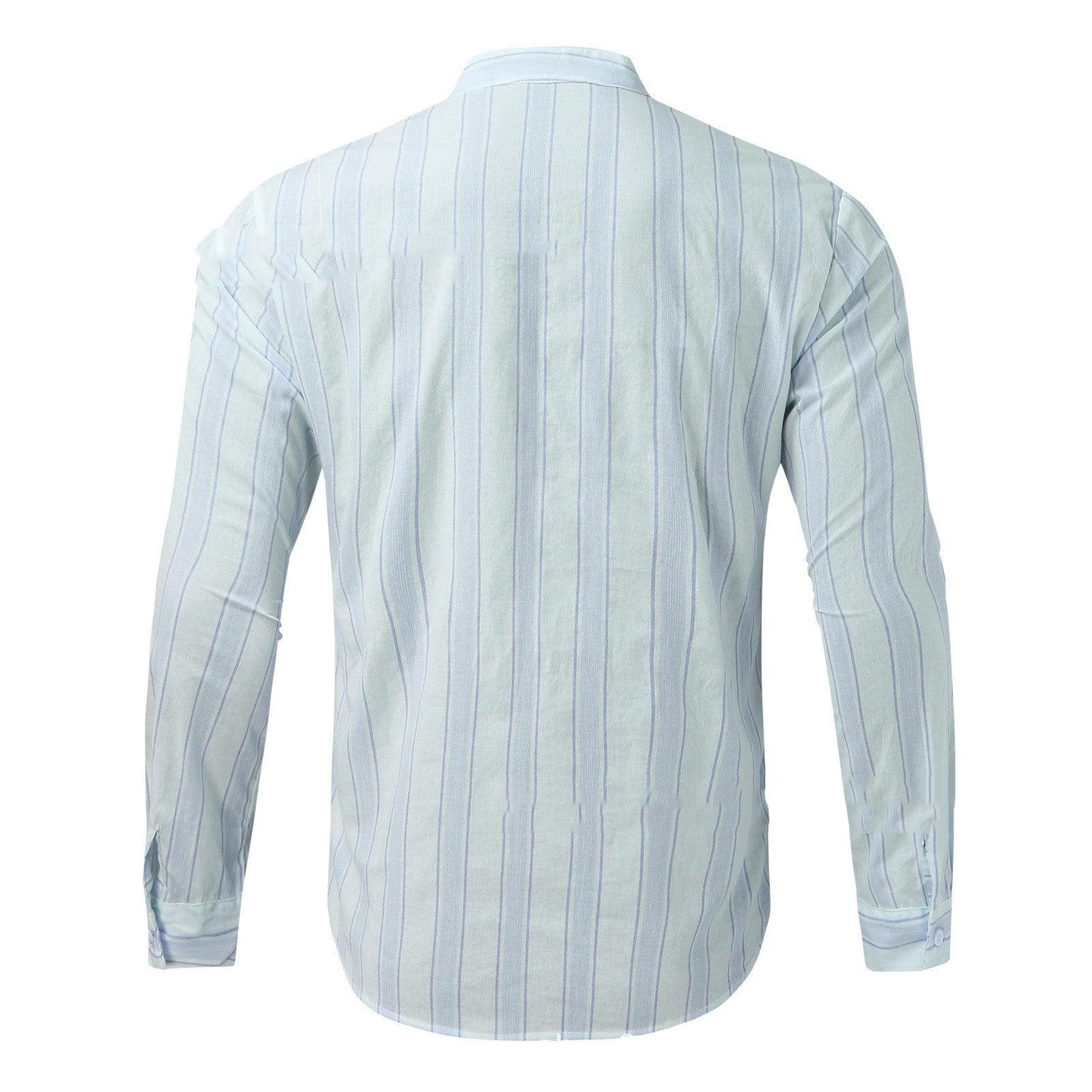 Men's Striped Long Sleeve Stand Collar Loose Shirt men's clothing