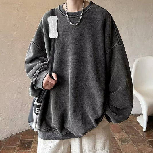 Men's Washed Old Round Neck Sweater Top Winter clothes for men