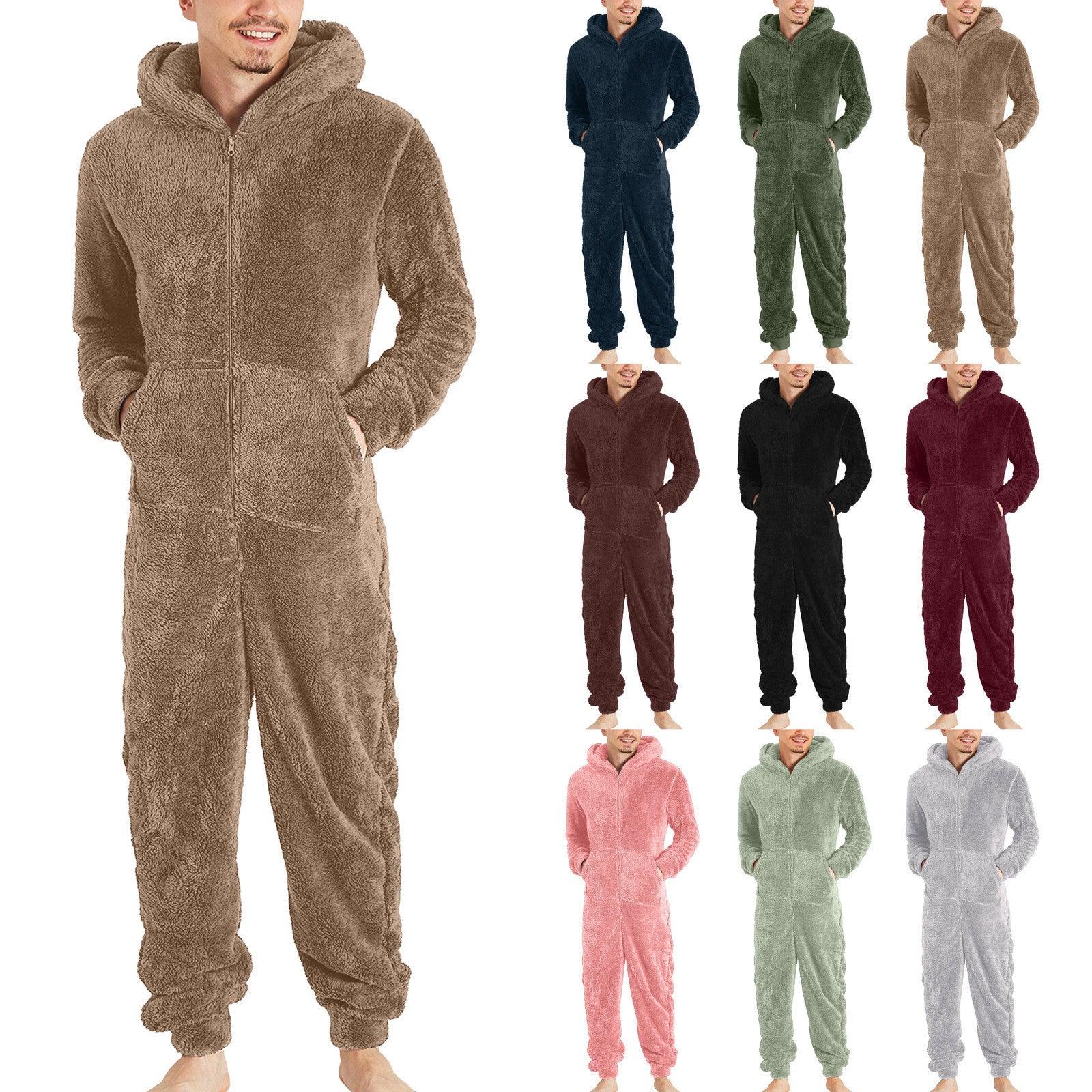 Men's Zipper Plush Jumpsuit Thermal Pajamas Winter clothes for men