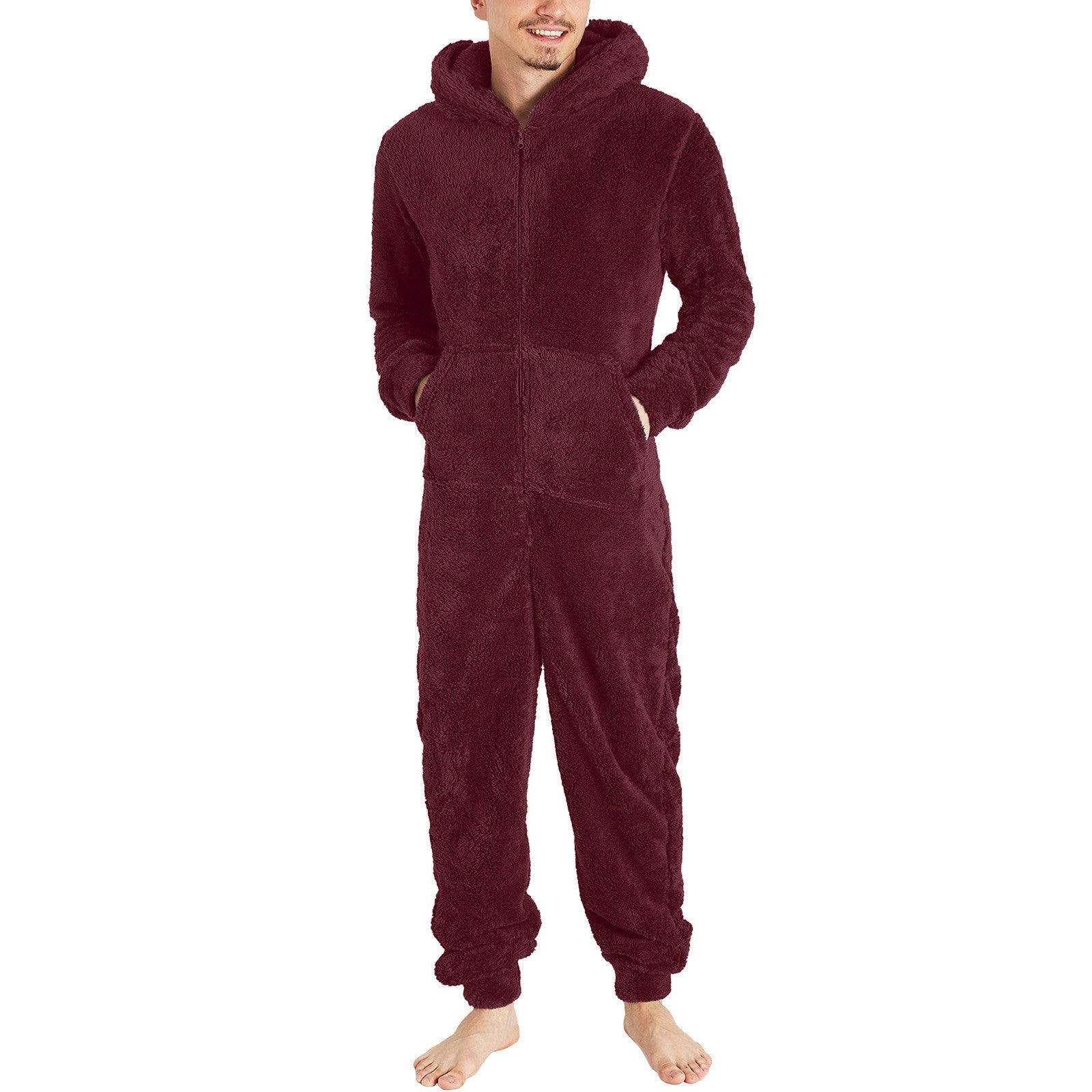 Men's Zipper Plush Jumpsuit Thermal Pajamas Winter clothes for men