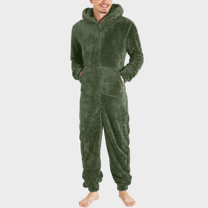 Men's Zipper Plush Jumpsuit Thermal Pajamas Winter clothes for men
