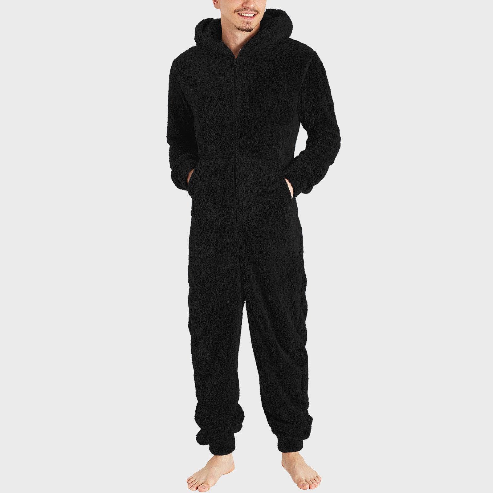 Men's Zipper Plush Jumpsuit Thermal Pajamas Winter clothes for men