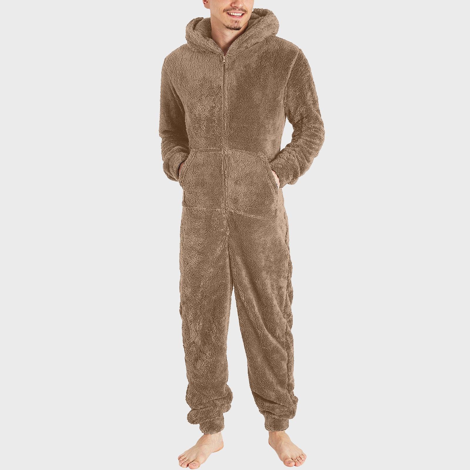 Men's Zipper Plush Jumpsuit Thermal Pajamas Winter clothes for men