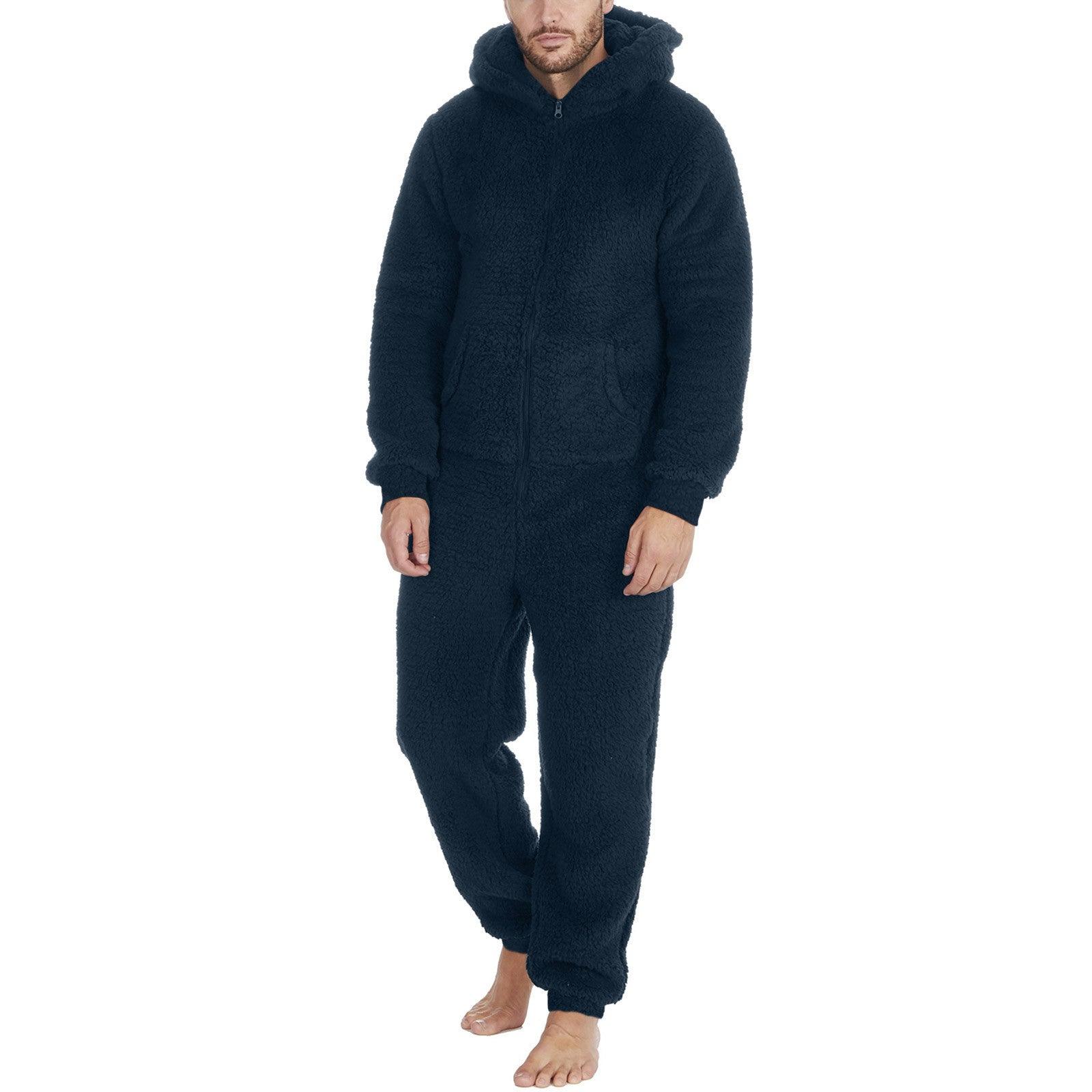 Men's Zipper Plush Jumpsuit Thermal Pajamas Winter clothes for men