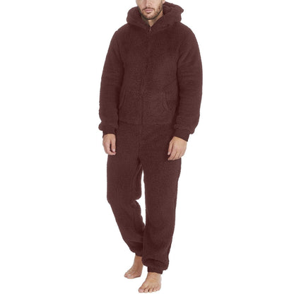 Men's Zipper Plush Jumpsuit Thermal Pajamas Winter clothes for men