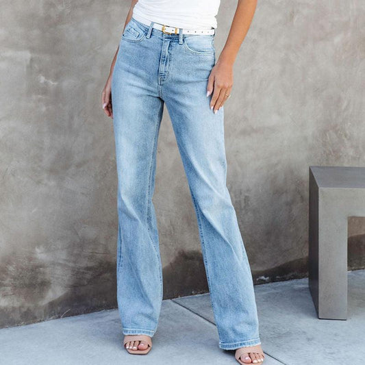 Mid-waist Denim Straight-leg Trousers Pants & Jeans