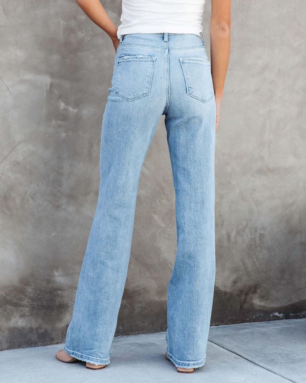 Mid-waist Denim Straight-leg Trousers Pants & Jeans