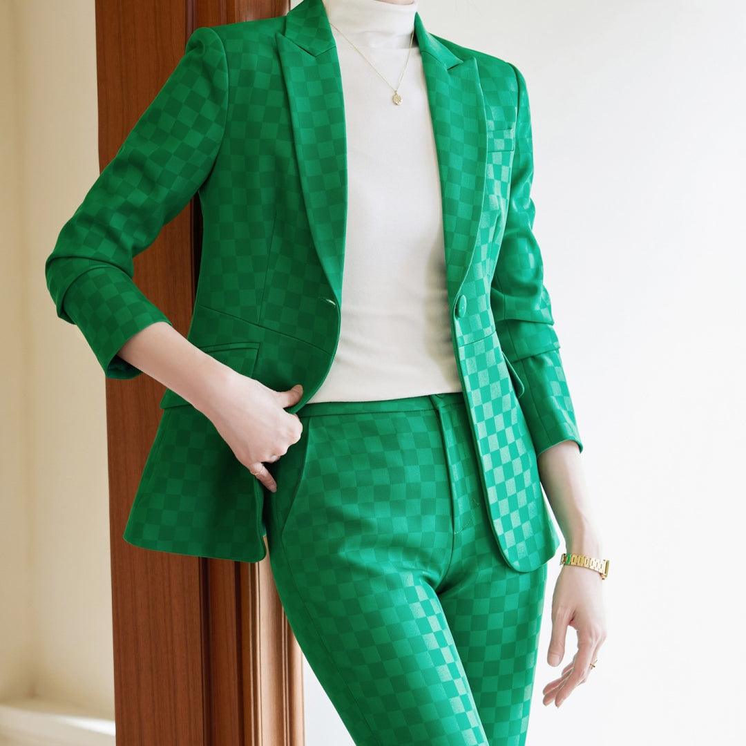 Plaid Green Suit Slim Socialite winter clothes for women