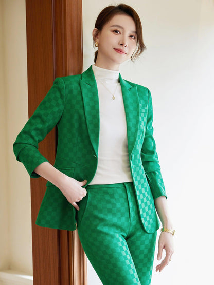 Plaid Green Suit Slim Socialite winter clothes for women
