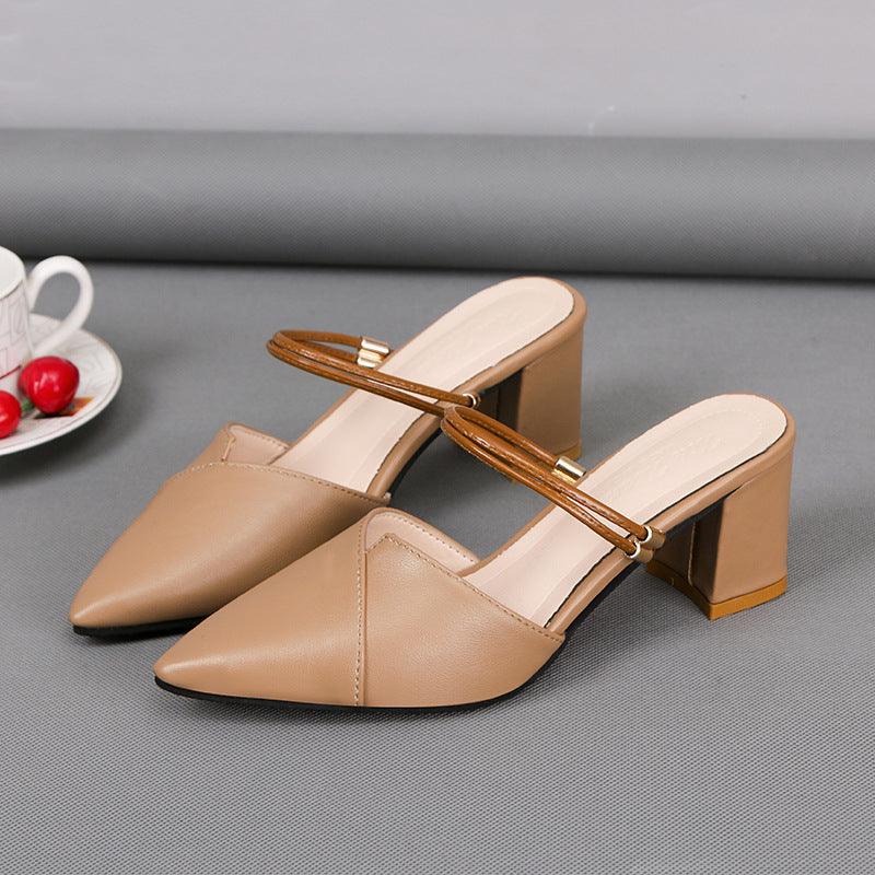 Pointed Toe Two-way Chunky Heel Sandals Shoes & Bags