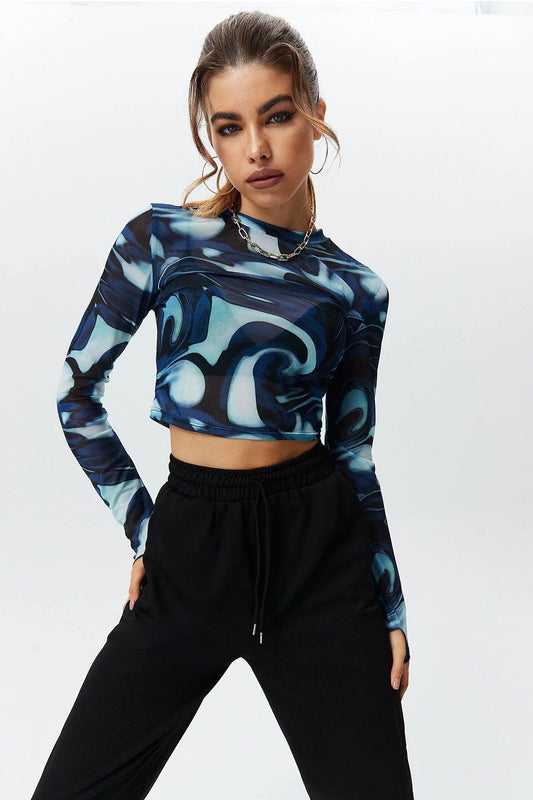 Round Neck Pullover Printed Crop Top Dresses & Tops