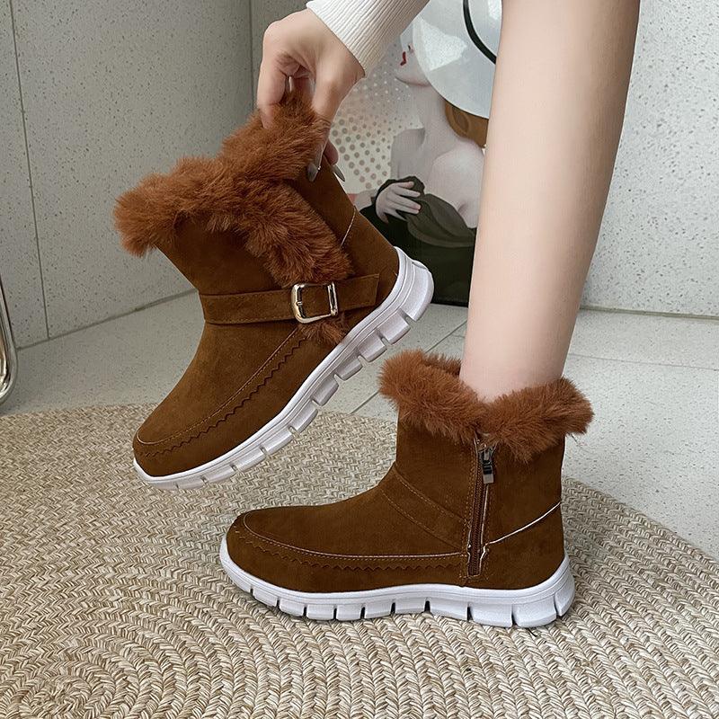 Snow Boots thickened Solid Color With Buckle shoes, Bags & accessories