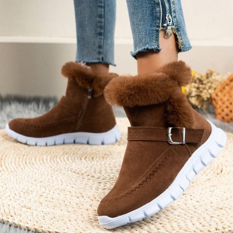 Snow Boots thickened Solid Color With Buckle shoes, Bags & accessories