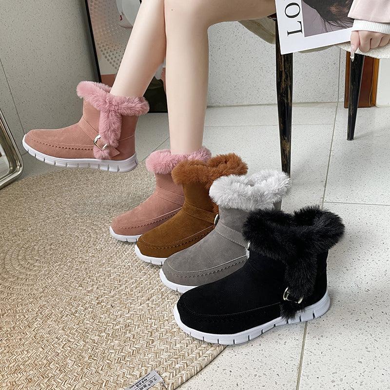 Snow Boots thickened Solid Color With Buckle shoes, Bags & accessories