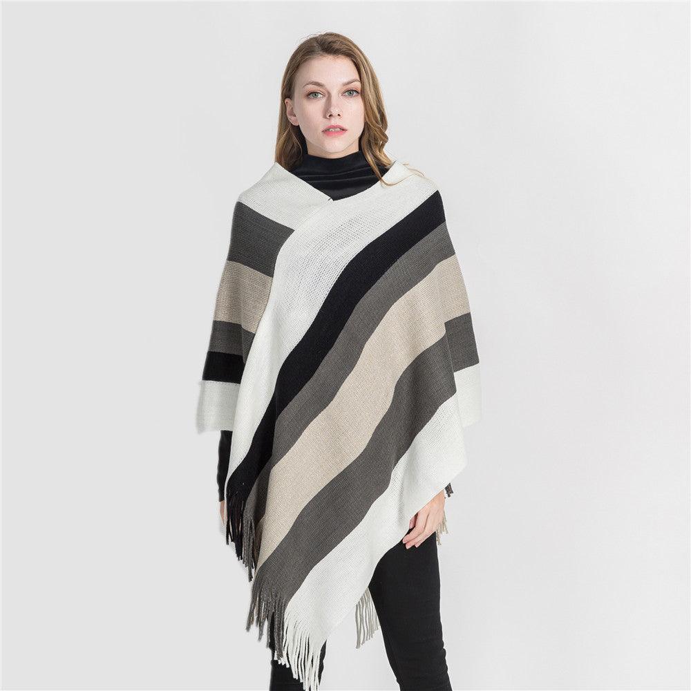 Striped fringed head with cashmere shawl scarves, Shawls & Hats