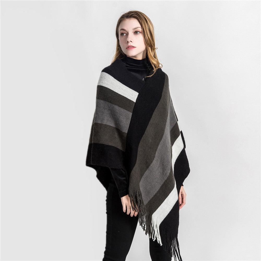 Striped fringed head with cashmere shawl scarves, Shawls & Hats