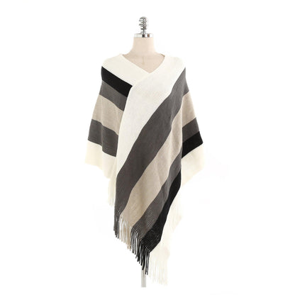 Striped fringed head with cashmere shawl scarves, Shawls & Hats