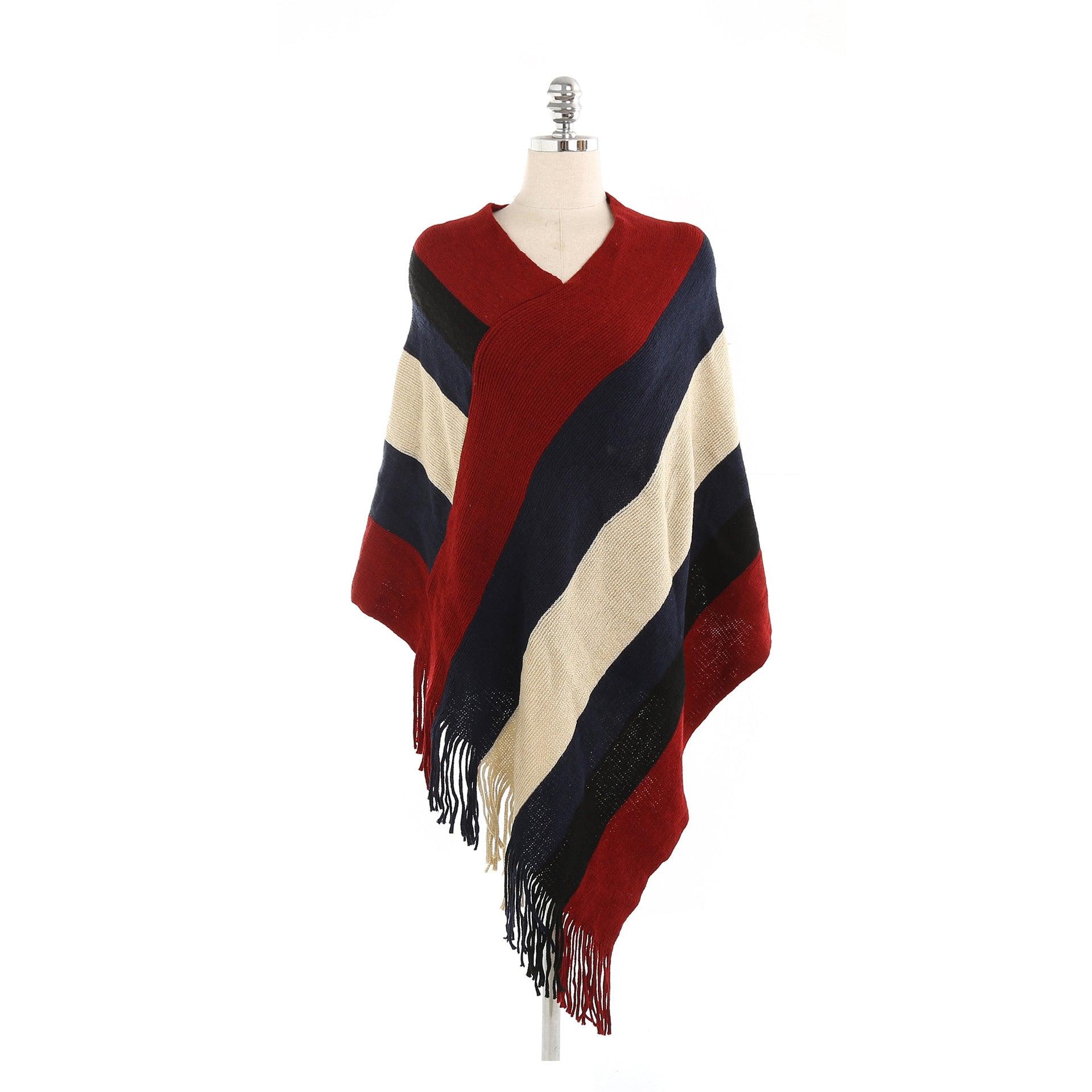 Striped fringed head with cashmere shawl scarves, Shawls & Hats