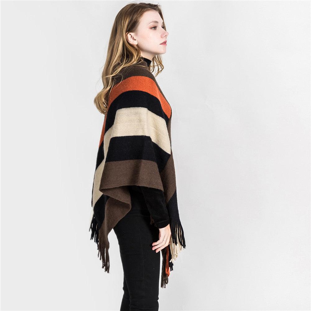 Striped fringed head with cashmere shawl scarves, Shawls & Hats
