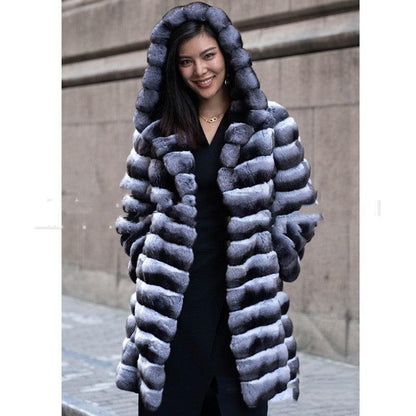 Striped Hooded Warm Mid-length Women's Clothing winter clothes for women