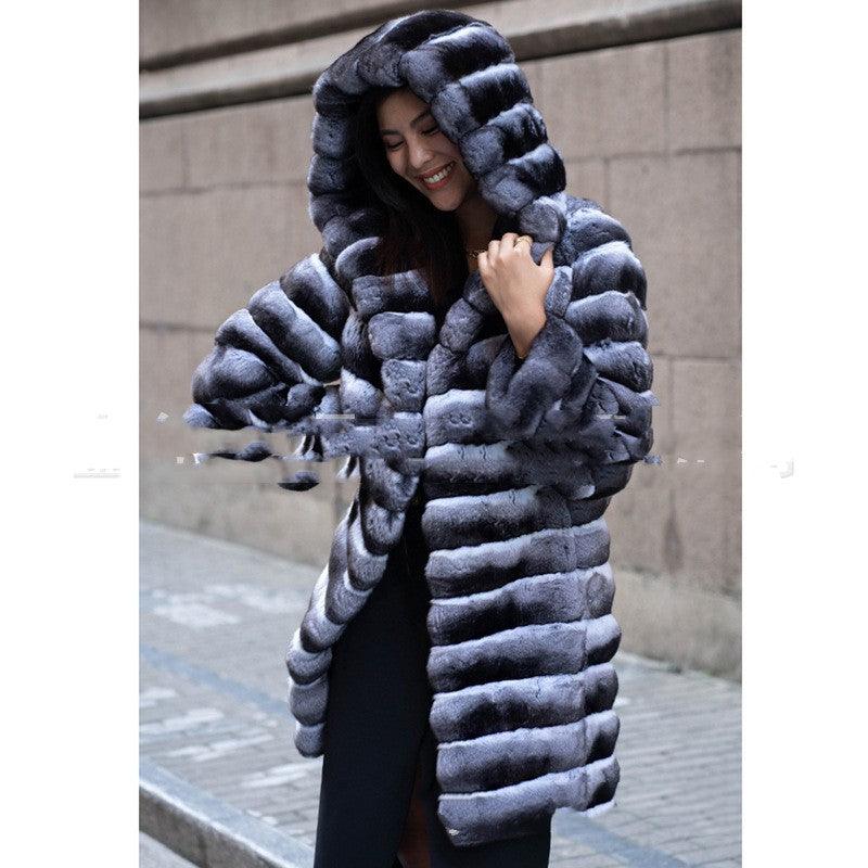 Striped Hooded Warm Mid-length Women's Clothing winter clothes for women