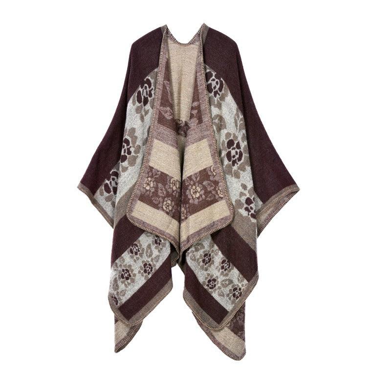 Thickened florets warm cashmere shawl cape scarves, Shawls & Hats