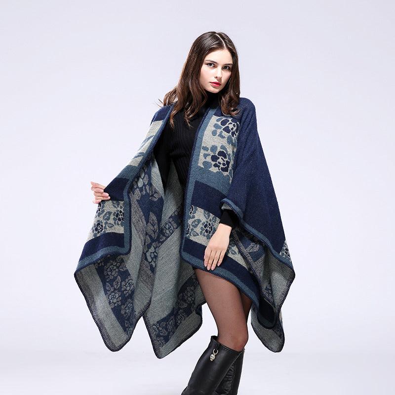 Thickened florets warm cashmere shawl cape scarves, Shawls & Hats