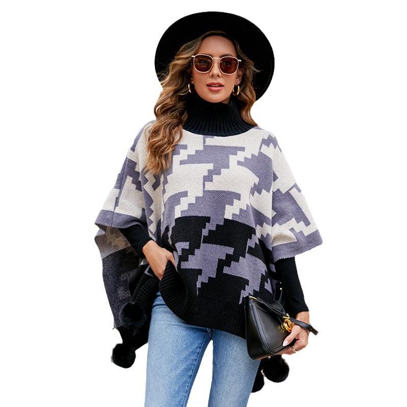 Turtleneck Fur Ball Warm Shawl Cape for Women scarves, Shawls & Hats