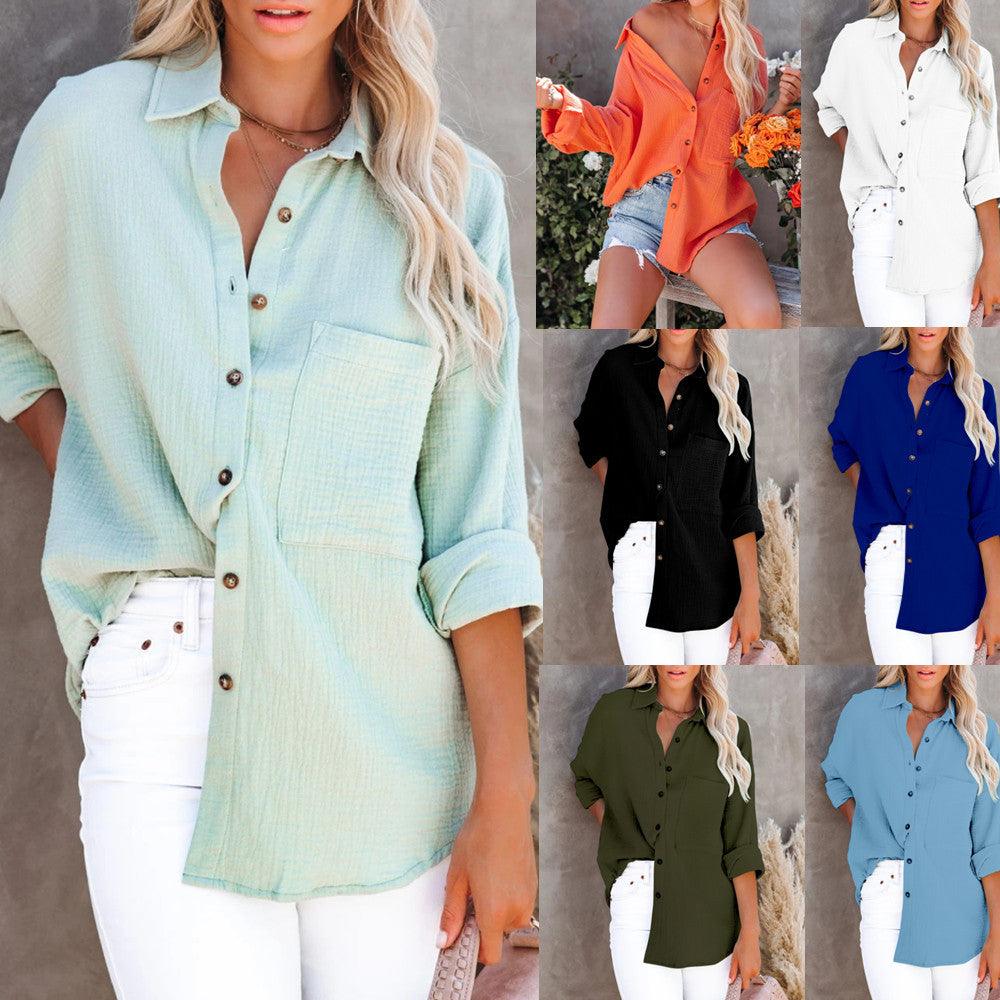 V Neck Button Ladies Cotton Linen Shirt Dresses & Tops