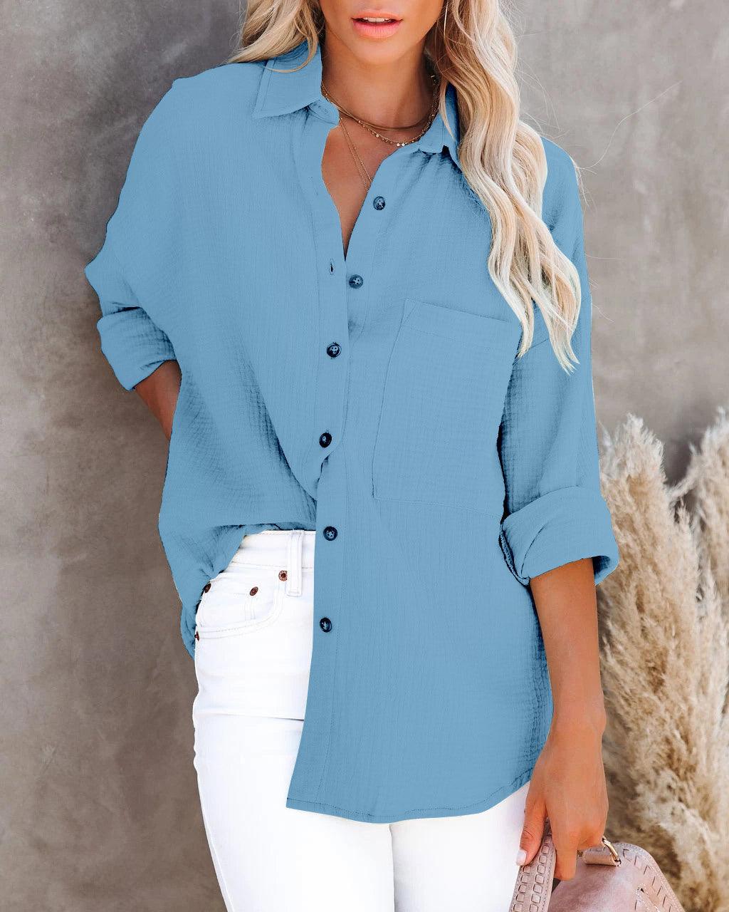 V Neck Button Ladies Cotton Linen Shirt Dresses & Tops