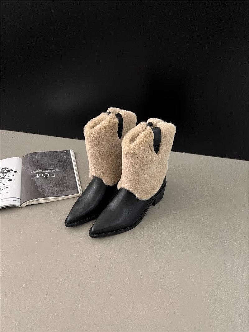 Velvet Thermal Booties Women's Pointed Shoes & Bags