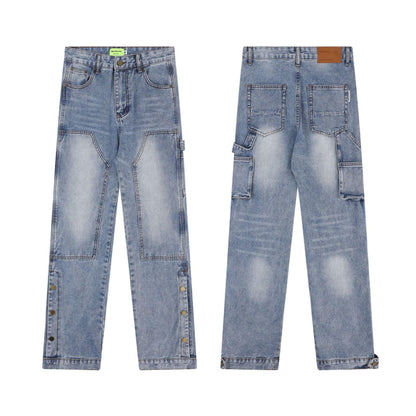 Washed And Worn Straight Cargo Jeans Pants & Jeans