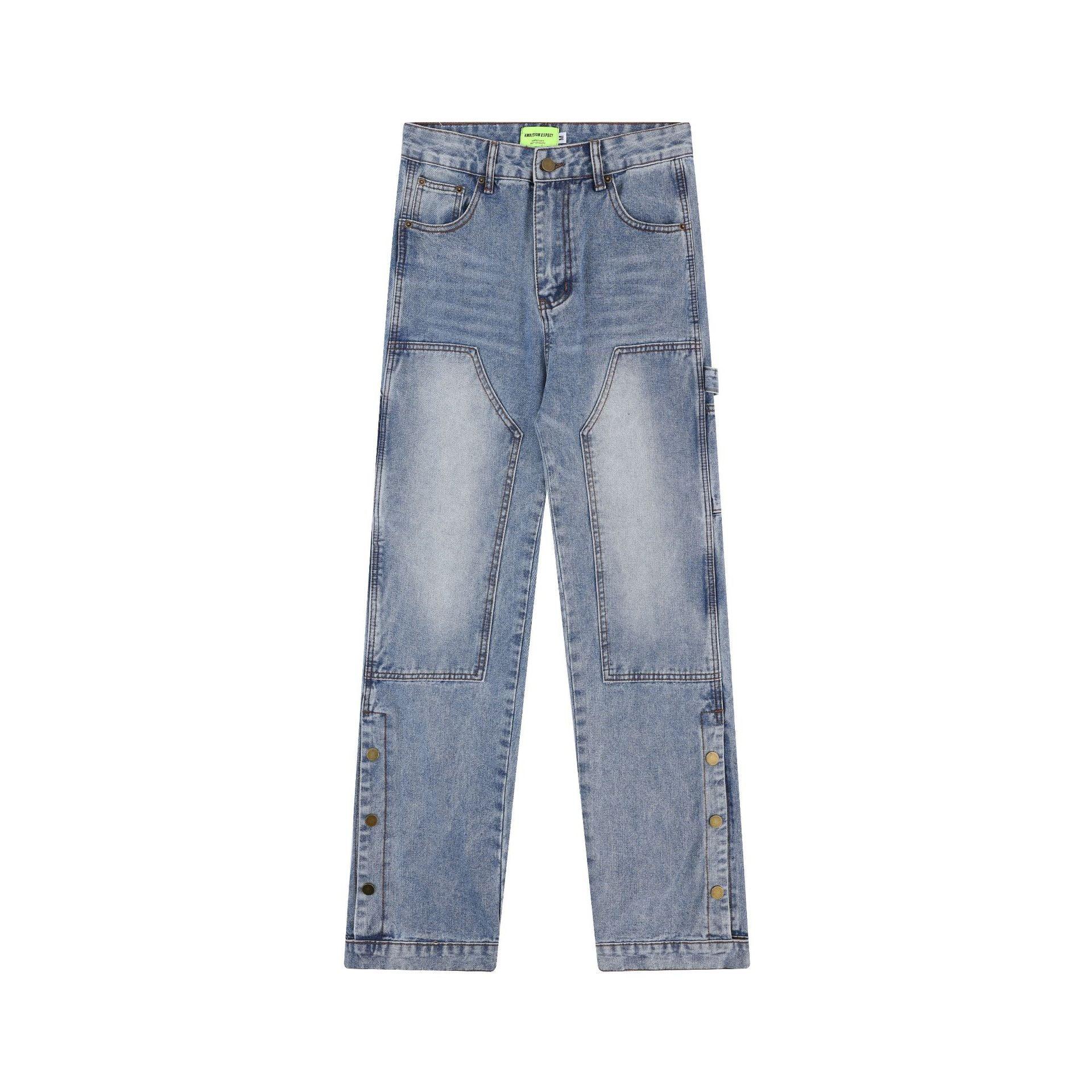 Washed And Worn Straight Cargo Jeans Pants & Jeans